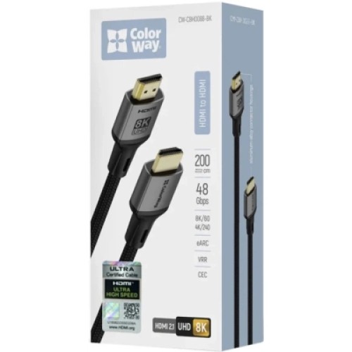 Кабель мультимедийный HDMI M to HDMI M 2.0m V2.1 8K black ColorWay (CW-CBHD088-BK)