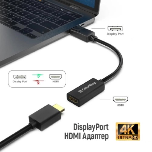 Переходник HDMI F to DisplayPort M 4K30Hz black ColorWay (CW-AD-DPHD)