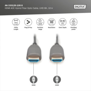 Кабель мультимедийный HDMI M to HDMI M 10m 8K AOC hybrid-fiber black Digitus (AK-330126-100-S)