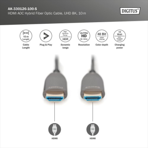 Кабель мультимедийный HDMI M to HDMI M 10m 8K AOC hybrid-fiber black Digitus (AK-330126-100-S) Кабель мультимедийный HDMI M to HDMI M 10m 8K AOC hybrid-fiber black Digitus (AK-330126-100-S)