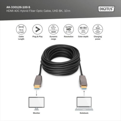 Кабель мультимедийный HDMI M to HDMI M 10m 8K AOC hybrid-fiber black Digitus (AK-330126-100-S) Кабель мультимедийный HDMI M to HDMI M 10m 8K AOC hybrid-fiber black Digitus (AK-330126-100-S)