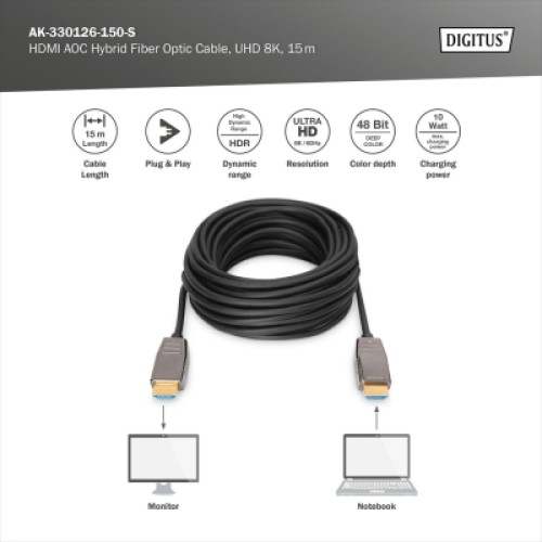 Кабель мультимедийный HDMI M to HDMI M 15m 8K AOC hybrid-fiber black Digitus (AK-330126-150-S) Кабель мультимедийный HDMI M to HDMI M 15m 8K AOC hybrid-fiber black Digitus (AK-330126-150-S)