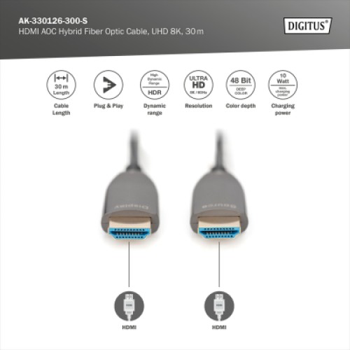 Кабель мультимедийный HDMI M to HDMI M 30m 8K AOC hybrid-fiber black Digitus (AK-330126-300-S) Кабель мультимедийный HDMI M to HDMI M 30m 8K AOC hybrid-fiber black Digitus (AK-330126-300-S)