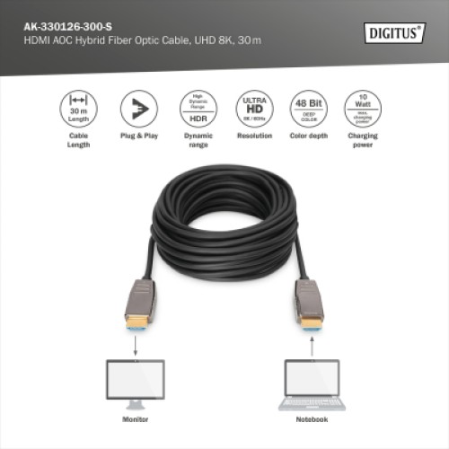 Кабель мультимедийный HDMI M to HDMI M 30m 8K AOC hybrid-fiber black Digitus (AK-330126-300-S) Кабель мультимедийный HDMI M to HDMI M 30m 8K AOC hybrid-fiber black Digitus (AK-330126-300-S)