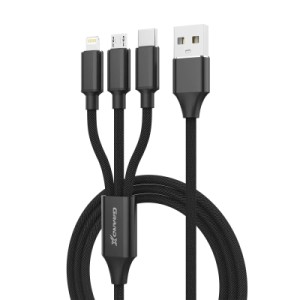 Дата кабель USB 2.0 AM to Lightning + Micro 5P + USB-C 1.0m 2.4-3A black Grand-X (PX-31B)