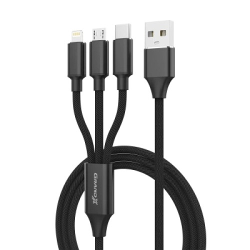 Дата кабель USB 2.0 AM to Lightning + Micro 5P + USB-C 1.0m 2.4-3A black Grand-X (PX-31B) Дата кабель USB 2.0 AM to Lightning + Micro 5P + USB-C 1.0m 2.4-3A black Grand-X (PX-31B)