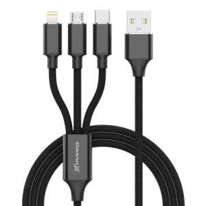 Дата кабель USB 2.0 AM to Lightning + Micro 5P + USB-C 1.0m 2.4-3A black Grand-X (PX-31B)