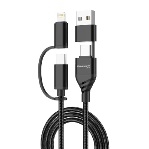 Дата кабель USB-C + USB-A to Lightning + Micro 5P + USB-C 1.0m 2.4-3A black Grand-X (PX-41B)