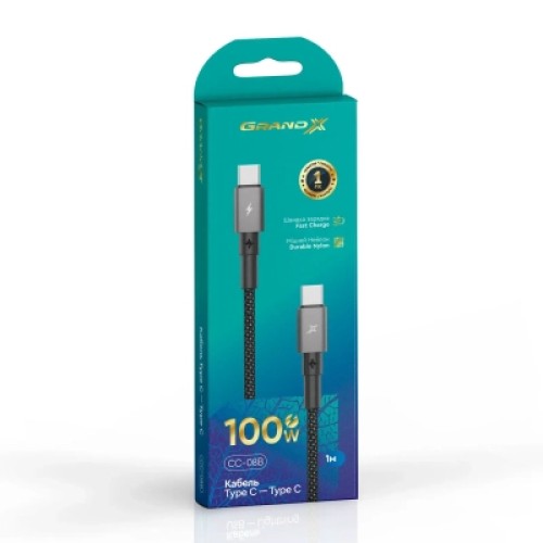 Дата кабель USB-C to USB-C 1.0m 100W black Grand-X (CC-08B) Дата кабель USB-C to USB-C 1.0m 100W black Grand-X (CC-08B)