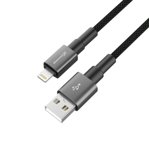 Дата кабель USB 2.0 AM to Lightning 1.0m 2.4A black Grand-X (PL-08B)