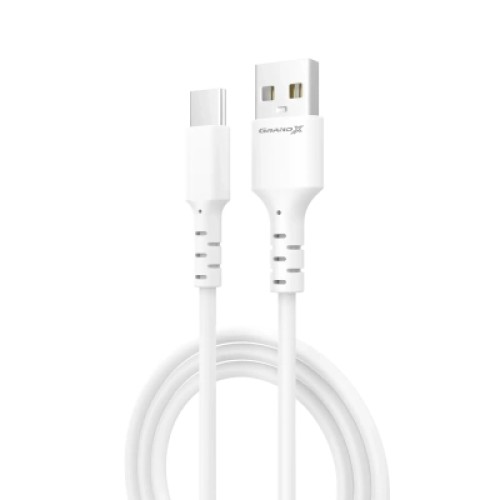 Дата кабель USB 2.0 AM to USB-C 1.0m 3A white Grand-X (PC-05W)