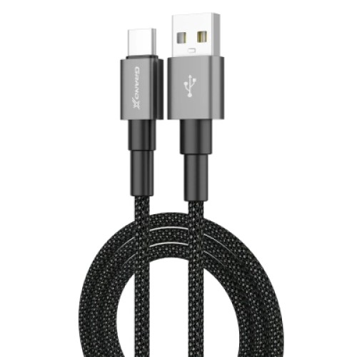 Дата кабель USB 2.0 AM to USB-C 1.0m 3A nylon black Grand-X (PC-08B)