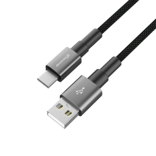 Дата кабель USB 2.0 AM to USB-C 1.0m 3A nylon black Grand-X (PC-08B)