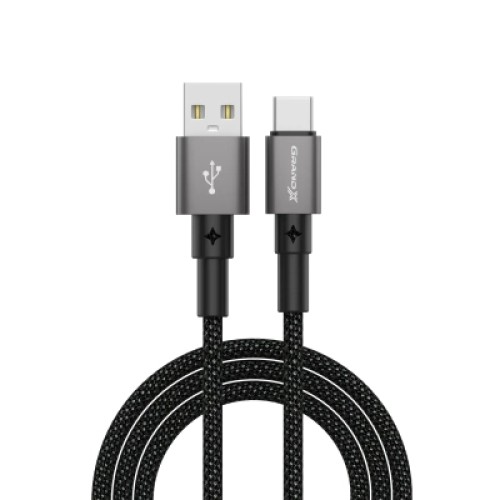 Дата кабель USB 2.0 AM to USB-C 1.0m 3A nylon black Grand-X (PC-08B)