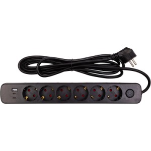Сетевой фильтр питания PowerPlant 3м, 6 розеток, USB (YS-N6086/3c) (EX610662)