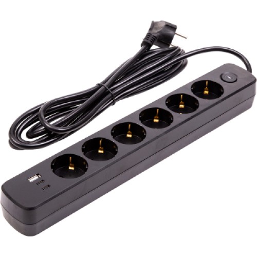 Сетевой фильтр питания PowerPlant 3м, 6 розеток, USB (YS-N6086/3c) (EX610662) Сетевой фильтр питания PowerPlant 3м, 6 розеток, USB (YS-N6086/3c) (EX610662)