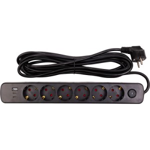 Сетевой фильтр питания PowerPlant 5м, 6 розеток, USB (YS-N6086/5c) (EX610679)