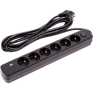 Сетевой фильтр питания PowerPlant 5м, 6 розеток, USB (YS-N6086/5c) (EX610679)