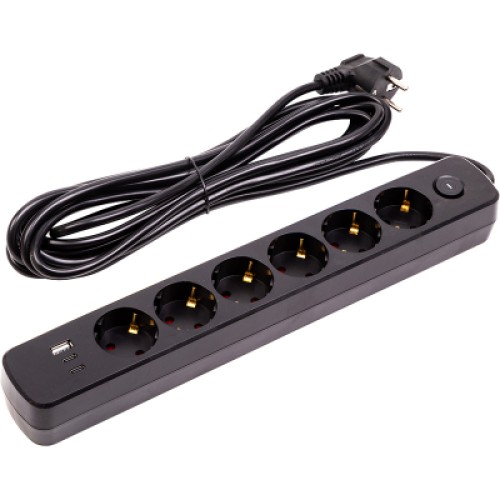 Сетевой фильтр питания PowerPlant 5м, 6 розеток, USB (YS-N6086/5c) (EX610679)