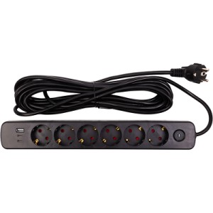 Сетевой фильтр питания PowerPlant 7м, 6 розеток,USB, Type-C (YS-N6086/7c) (EX610686)