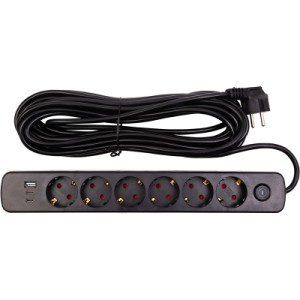 Сетевой фильтр питания PowerPlant 10м, 6 розеток,USB, Type-C (YS-N6086/10c) (EX610693)
