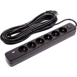 Сетевой фильтр питания PowerPlant 10м, 6 розеток,USB, Type-C (YS-N6086/10c) (EX610693)