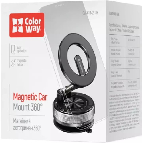 Универсальный автодержатель ColorWay MagSafe 360° Black (CW-CHM21-BK) Универсальный автодержатель ColorWay MagSafe 360° Black (CW-CHM21-BK)