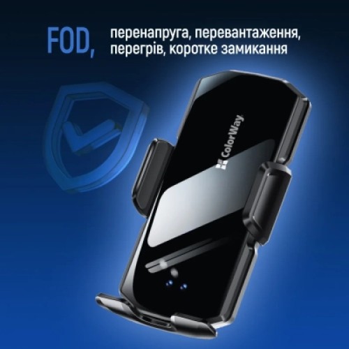 Универсальный автодержатель ColorWay FlameGrip, автозажим, Wireless Charger 15W Black (CW-CHAW070Q-BK) Универсальный автодержатель ColorWay FlameGrip, автозажим, Wireless Charger 15W Black (CW-CHAW070Q-BK)
