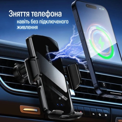 Универсальный автодержатель ColorWay FlameGrip, автозажим, Wireless Charger 15W Black (CW-CHAW070Q-BK) Универсальный автодержатель ColorWay FlameGrip, автозажим, Wireless Charger 15W Black (CW-CHAW070Q-BK)