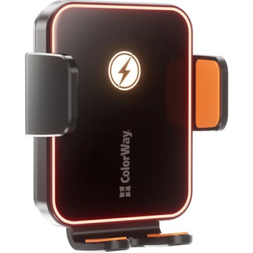 Универсальный автодержатель ColorWay Ultra-mini. автозажим, Wireless Charger 15W Black (CW-CHAW069Q-BK)