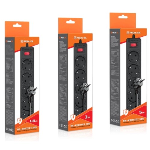 Сетевой фильтр питания REAL-EL RS-Protect 505, 3m, black (EL122300045) Сетевой фильтр питания REAL-EL RS-Protect 505, 3m, black (EL122300045)