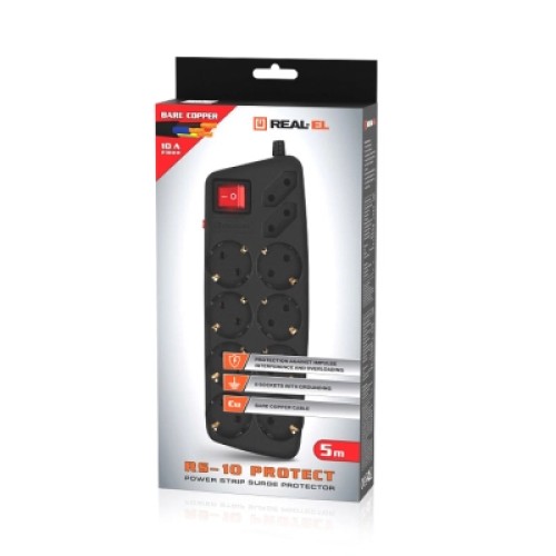 Сетевой фильтр питания REAL-EL RS-Protect 505, 5m, black (EL122300046)