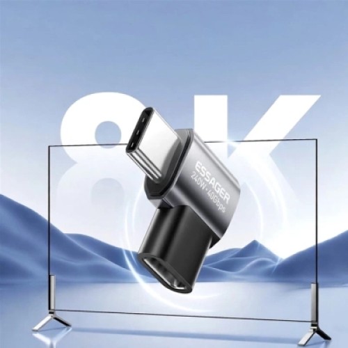 Переходник USB-C F to USB-C M USB 4.0 40Gbps 240W 90° corner Essager (EOTG7-YH0G-P)