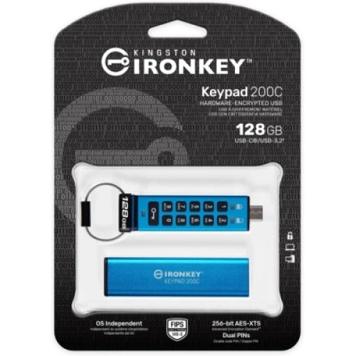 USB флеш накопитель Kingston 128GB IronKey Keypad 200 Type-C Encrypted Blue USB 3.2 (IKKP200C/128GB)