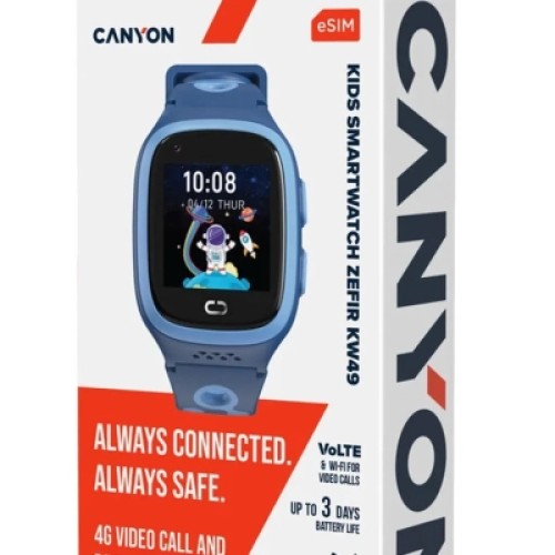 Смарт-часы Canyon ZEFIR KW-49 E-SIM 4G GPS Blue Дитячий смарт-годинник (CNE-KW49BL)