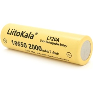 Акумулятор 18650 2000mah (1900-2000mah), 3.7V(2.75-4.2V), Yellow Liitokala (Lii-LT20A)