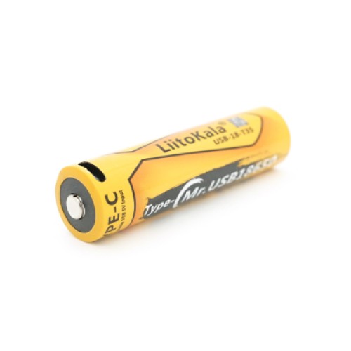 Аккумулятор 18650 3500mah (3400-3500mah), 3.7V(2.7-4.2V), Type-C, 72*18.6mm, Yellow Liitokala (USB-18-T35)
