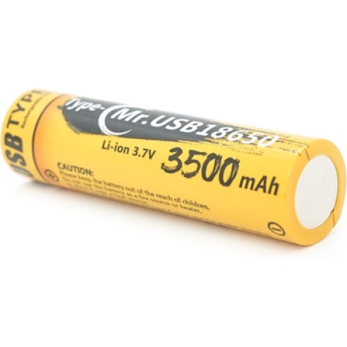 Аккумулятор 18650 3500mah (3400-3500mah), 3.7V(2.7-4.2V), Type-C, 72*18.6mm, Yellow Liitokala (USB-18-T35)