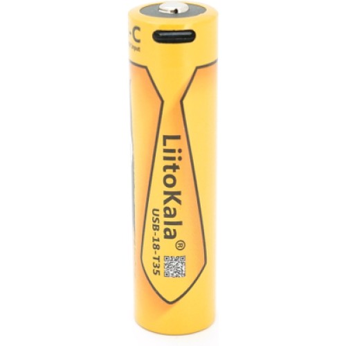 Аккумулятор 18650 3500mah (3400-3500mah), 3.7V(2.7-4.2V), Type-C, 72*18.6mm, Yellow Liitokala (USB-18-T35)