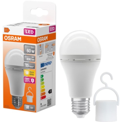 Лампочка Osram LED E27 8Вт 806Лм 2700К A60 акумуляторна (4099854190087)