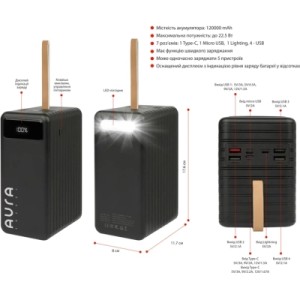 Батарея універсальна AURA NRG-P120 120000mAh 22.5W Black (PBANRG-P120B)