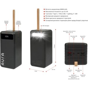 Батарея універсальна AURA NRG-P80 80000mAh 22.5W Black (PBANRG-P80B)
