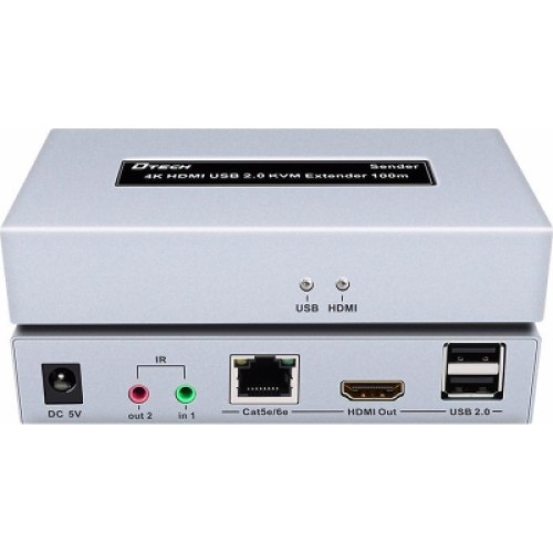Адаптер HDMI extender 100m UHD 4K/60Hz CAT5E/6 + USB 2.0 Dtech (DT-7051)
