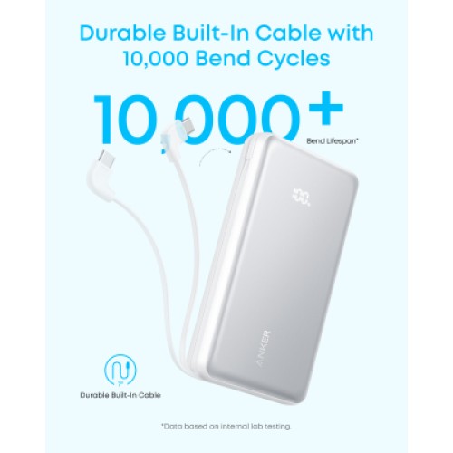 Батарея универсальная Anker 20000mAh 22.5W Built-In USB-C Cable White (A110EH21)