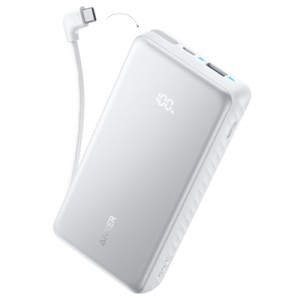 Батарея универсальная Anker 20000mAh 22.5W Built-In USB-C Cable White (A110EH21)