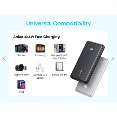 Батарея универсальная Anker 20000mAh 22.5W Built-In USB-C Cable Black (A110EH11)