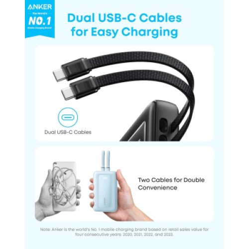 Батарея универсальная Anker 20000mAh 45W Built-In Dual USB-C Cables Black (A1681H12)