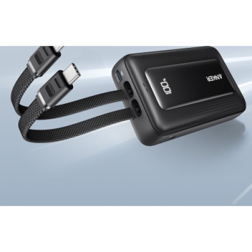 Батарея универсальная Anker 20000mAh 45W Built-In Dual USB-C Cables Black (A1681H12)