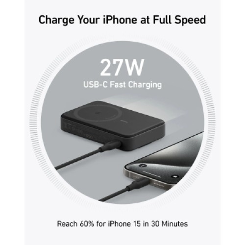 Батарея универсальная Anker 10000mAh MagGo Qi2/15W + USB-C PD 27W Black (A1654G11)