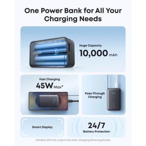 Батарея универсальная Anker 10000mAh Nano 45W Built-In USB-C Cable Black (A1638H11)
